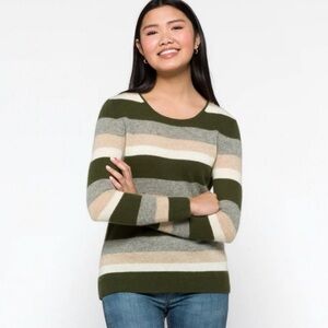 41 Hawthorn Rella Cashmere Olive and Beige Striped Sweater size S